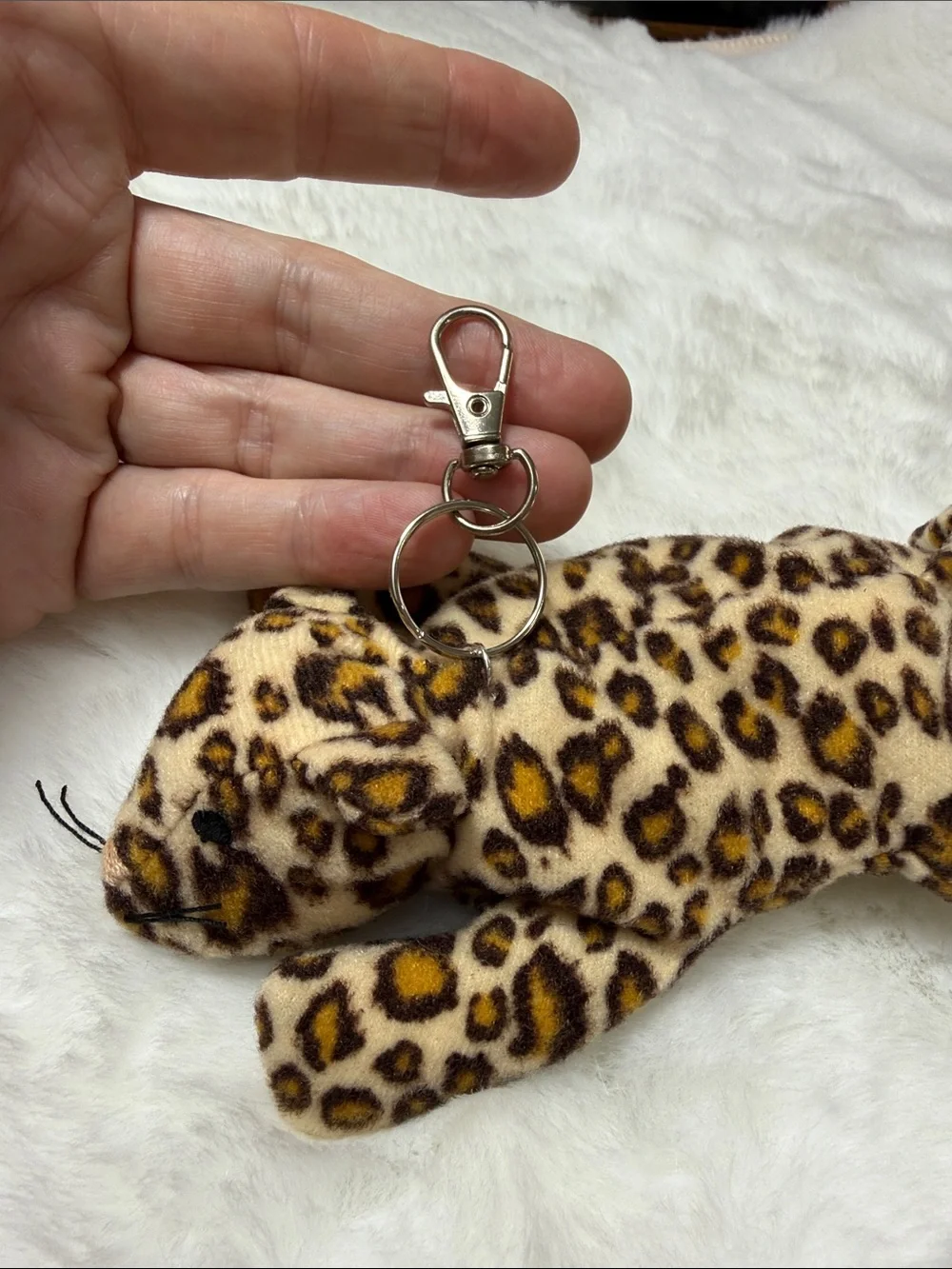 Leopard Print Plush Cat Keychain